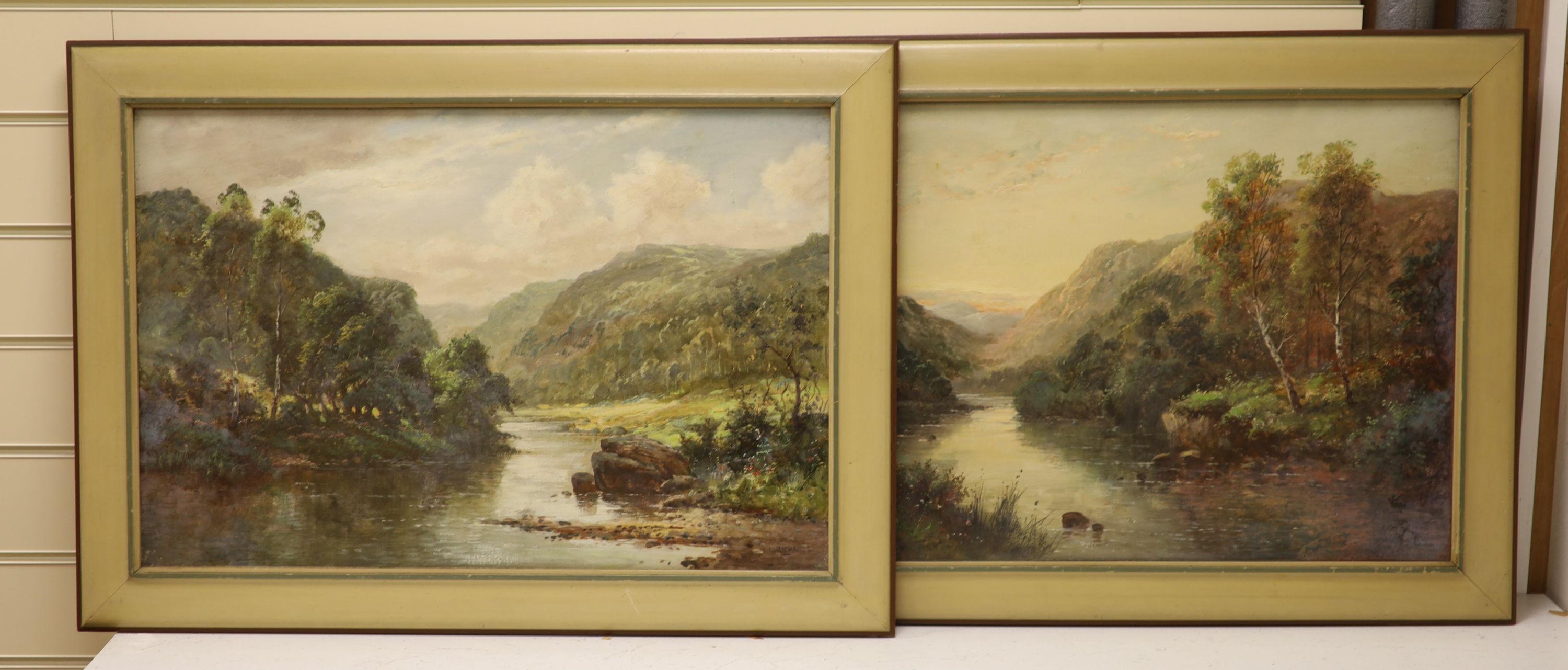 L. Richards (Jamieson), pair of oils on canvas, Scottish river landscapes, signed, 40 x 60cm